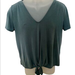 LUCKY BRAND V-Neck Short Sleeve Blouse w/ Bottom Tie Women M Medium